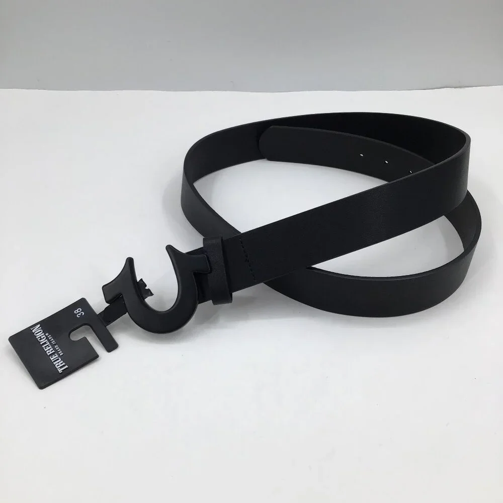 NWT True Religion Horseshoe Belt Mens 38 Black Leather Streetwear Urban